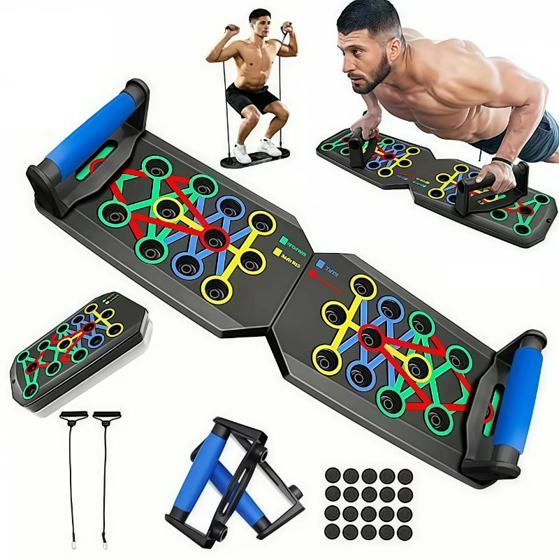 Sports Equipment At Home - 저항 밴드가 있는 접이식 푸시업 보드,